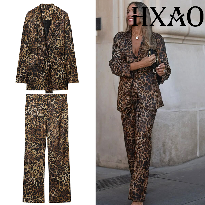 Winter Clothing Vintage - HXAO Luipaardbroeksets 2-delige set Vintage lange