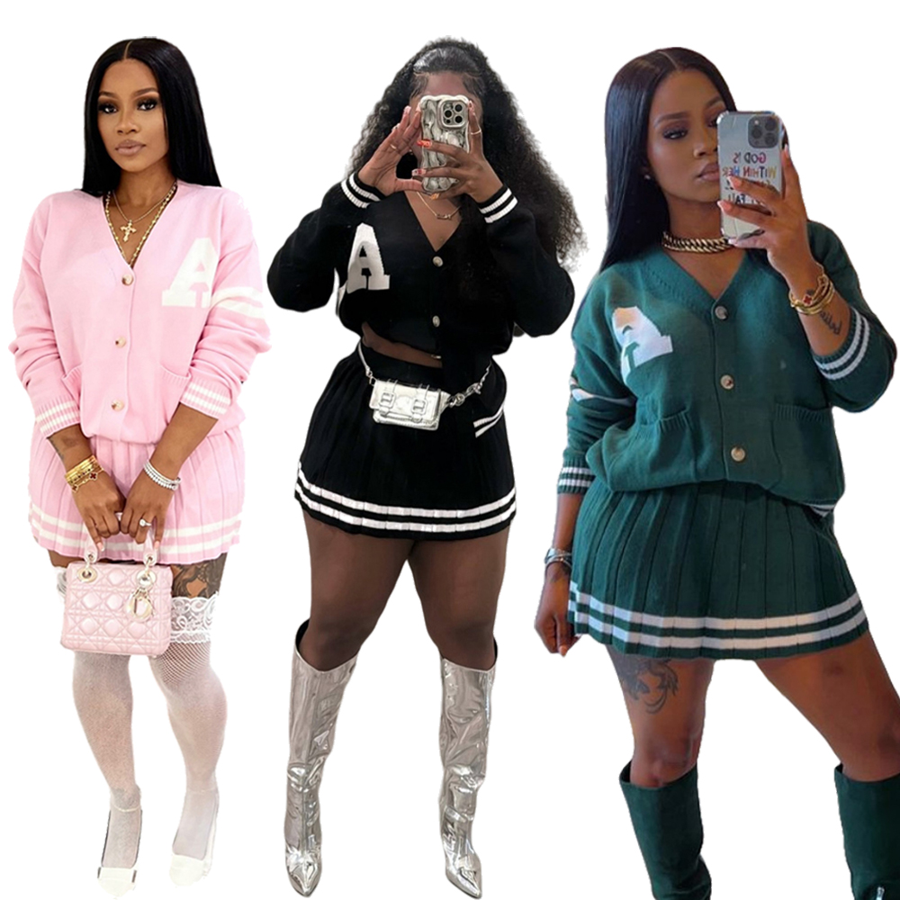 Winter Clothing Matching - Gebreide geplooide trui-rokken 2-delige set Trendy