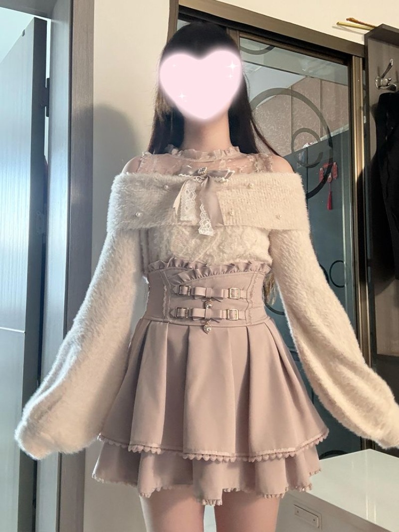 Winter Clothing Line - Japanse stijl zoete lolita off-the-shoulder trui