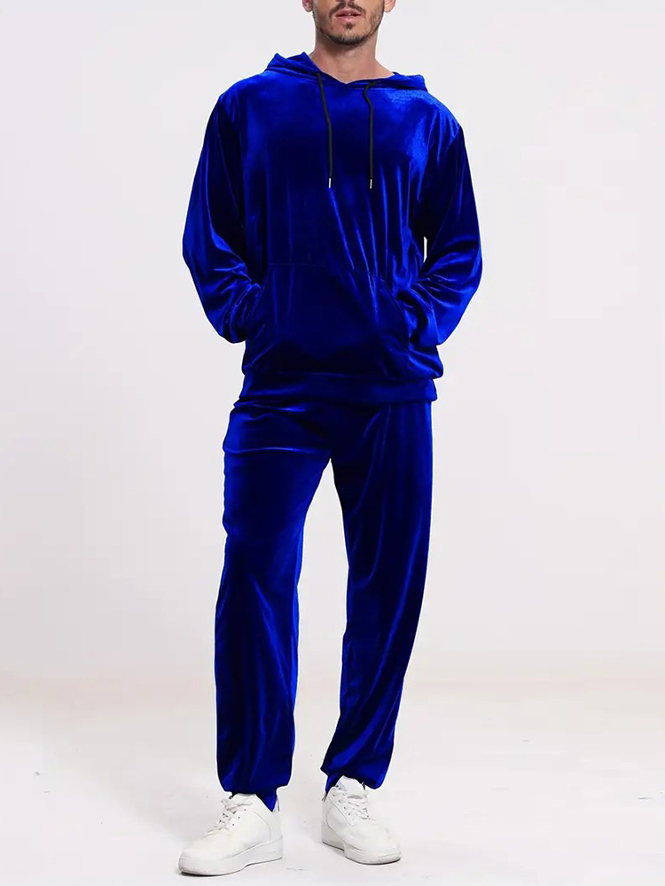 Winter Clothing Color - Modevolle effen fluwelen tweedelige set heren