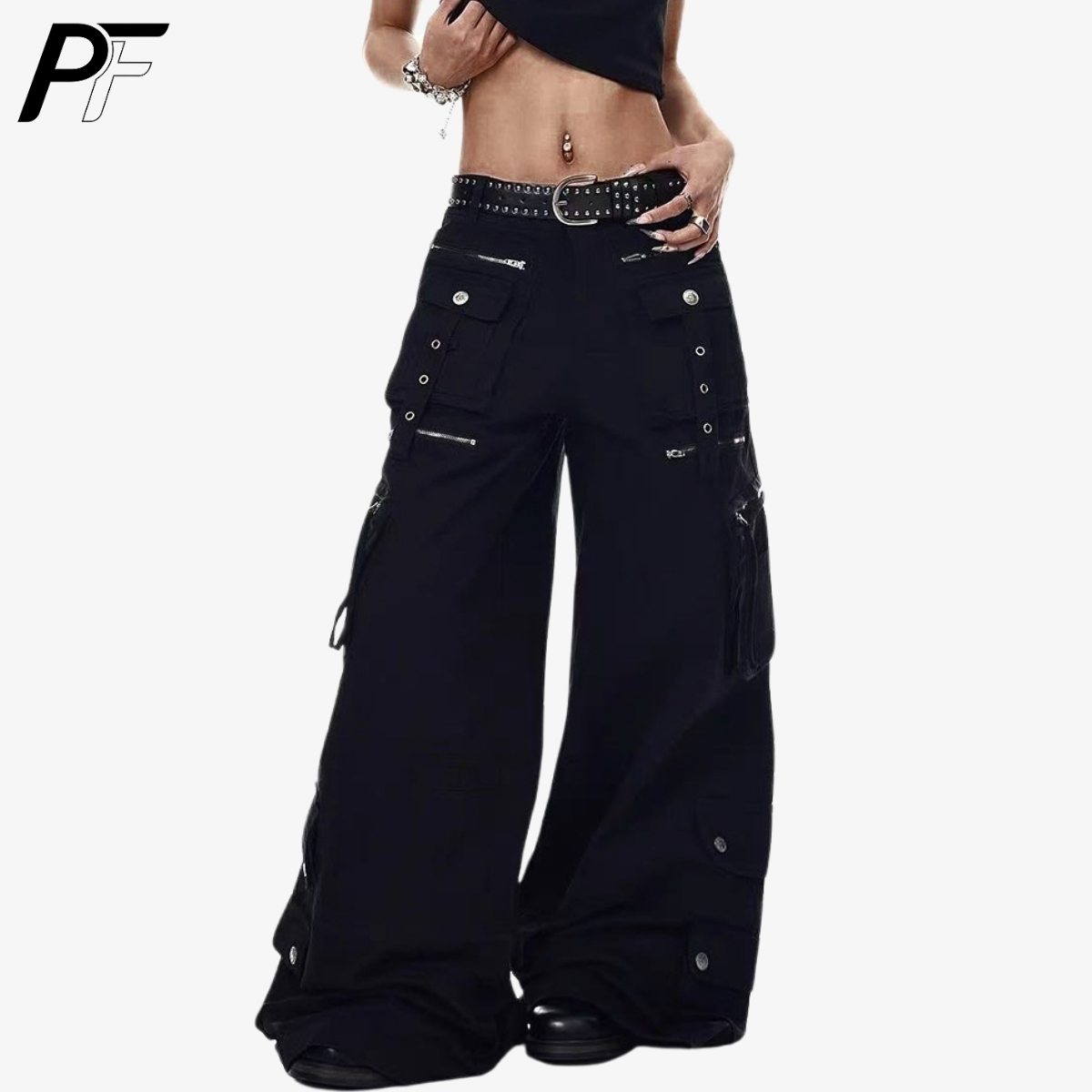 Winter Clothing Vintage - Grunge Techwear Cargobroek met wijde pijpen