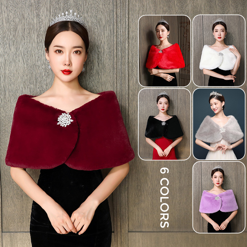 Winter Clothing Color - Vrouwen Bruidssjaal Bruiloft Cape Namaakbont Winter
