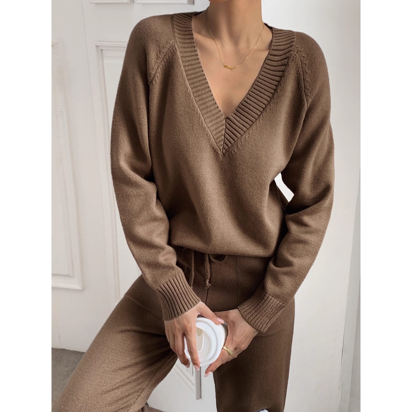 Dames trui met V-hals, lange m - Winter Clothing Color recensie en prijs