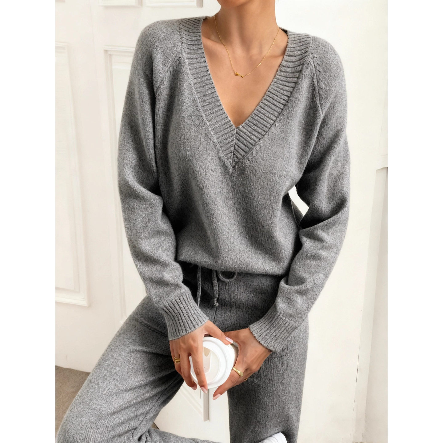 Dames trui met V-hals, lange m - Winter Clothing Color recensie en prijs