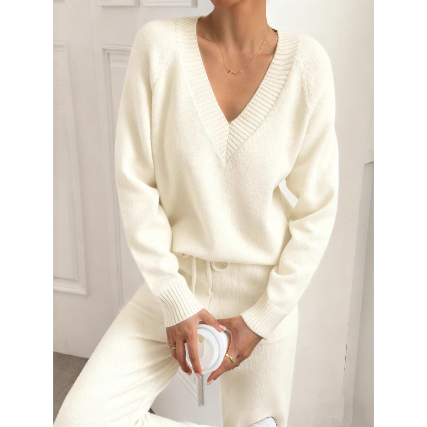 Dames trui met V-hals, lange m - Winter Clothing Color recensie en prijs